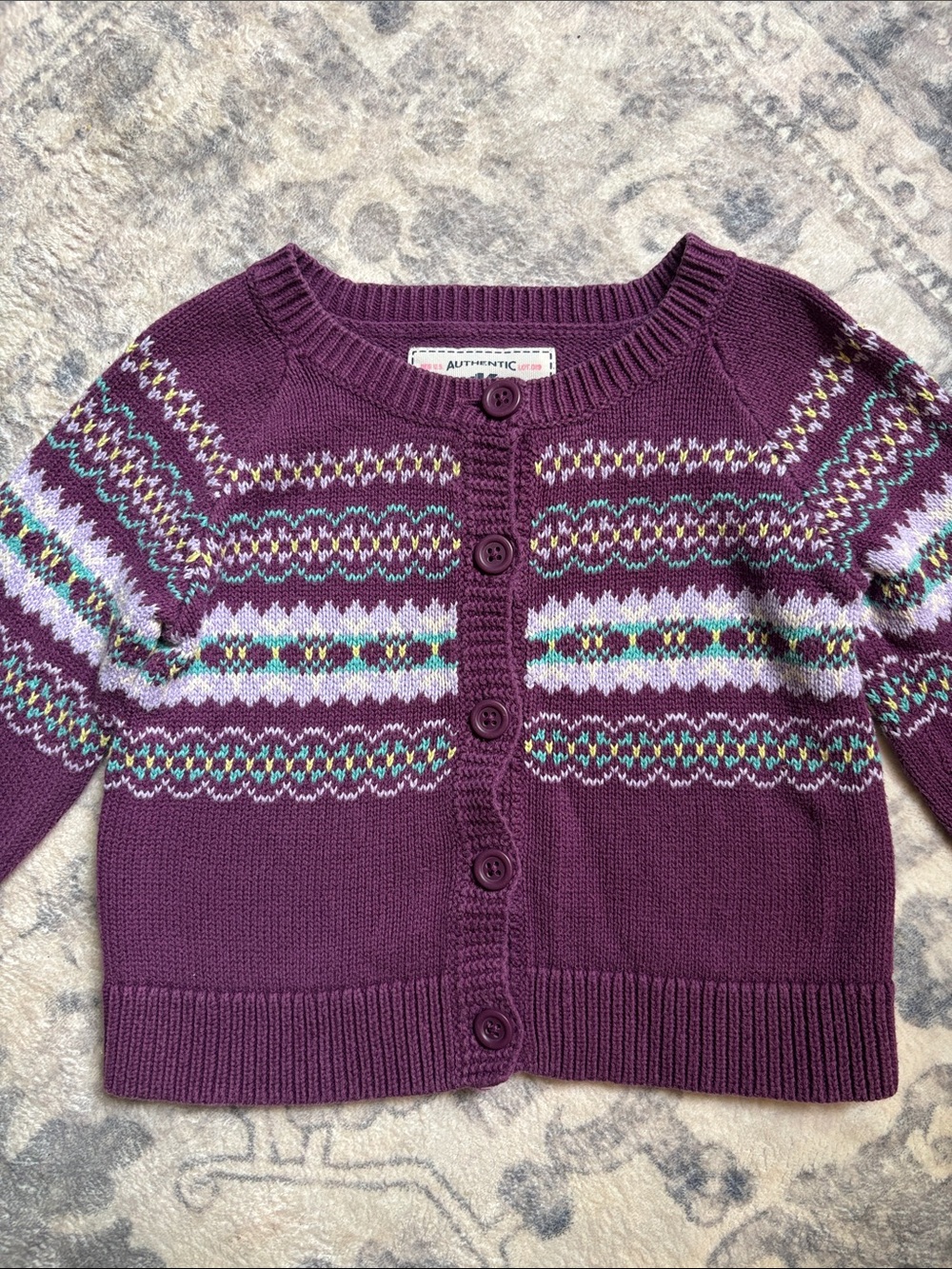 OshKosh B'gosh Purple Button-Front Fair Isle Cardigan